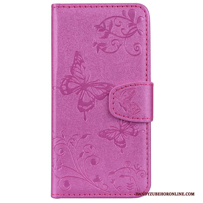 Samsung Galaxy S10+ Bescherming Vlinder Bloemen Anti-fall Hoesje Telefoon Leren Etui Bruin Kaart
