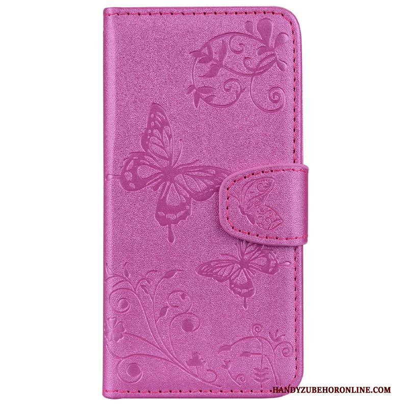 Samsung Galaxy S10+ Bescherming Vlinder Bloemen Anti-fall Hoesje Telefoon Leren Etui Bruin Kaart