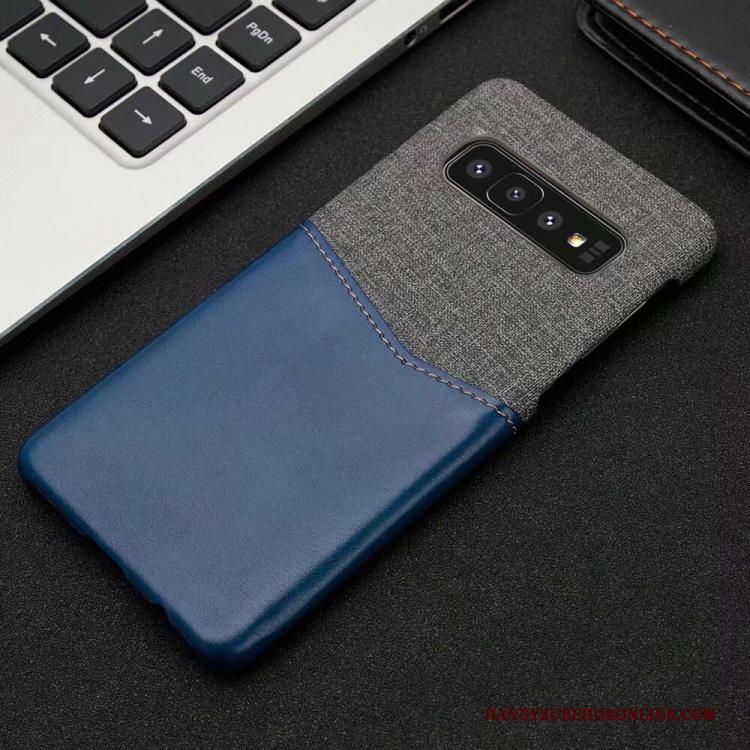 Samsung Galaxy S10+ Blauw Bedrijf Patroon Leer Hoesje Telefoon Trend Doek