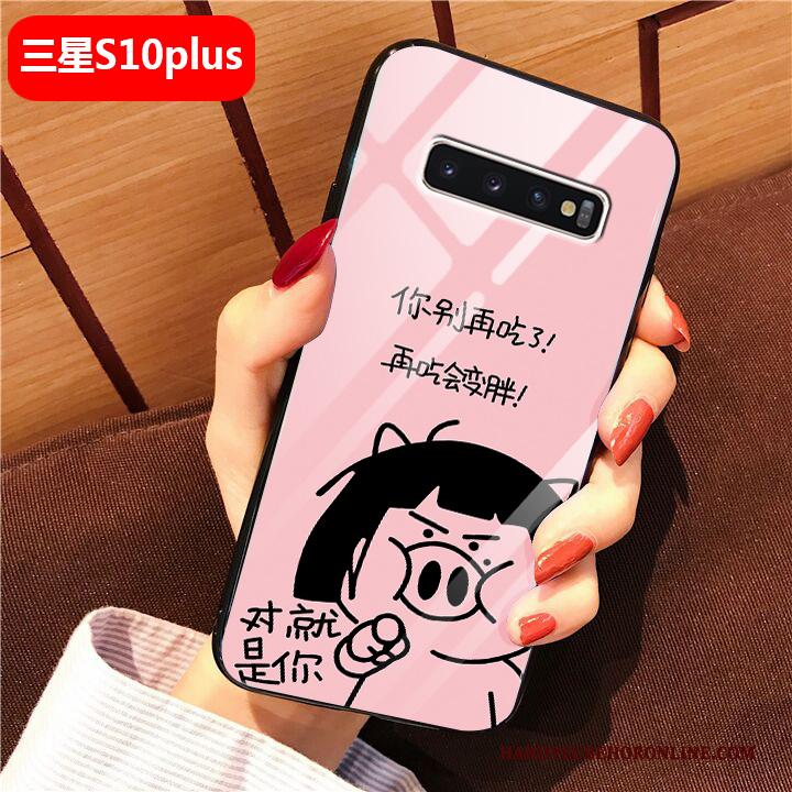 Samsung Galaxy S10+ Glas Anti-fall Mooie Hoesje Telefoon Roze Spotprent Hard