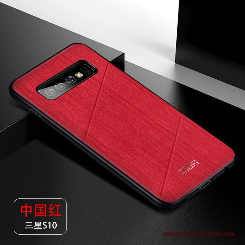 Samsung Galaxy S10 Hoesje Leer Scheppend Net Red Patroon Zacht Schrobben Blauw