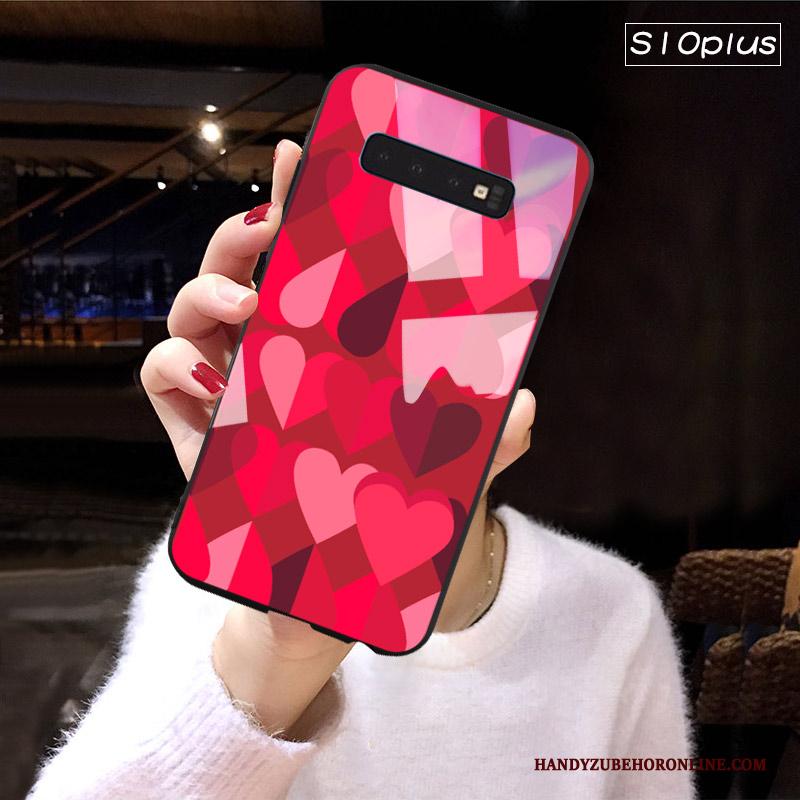 Samsung Galaxy S10+ Hoesje Rood Glas Persoonlijk Scheppend Pompom Anti-fall Ster