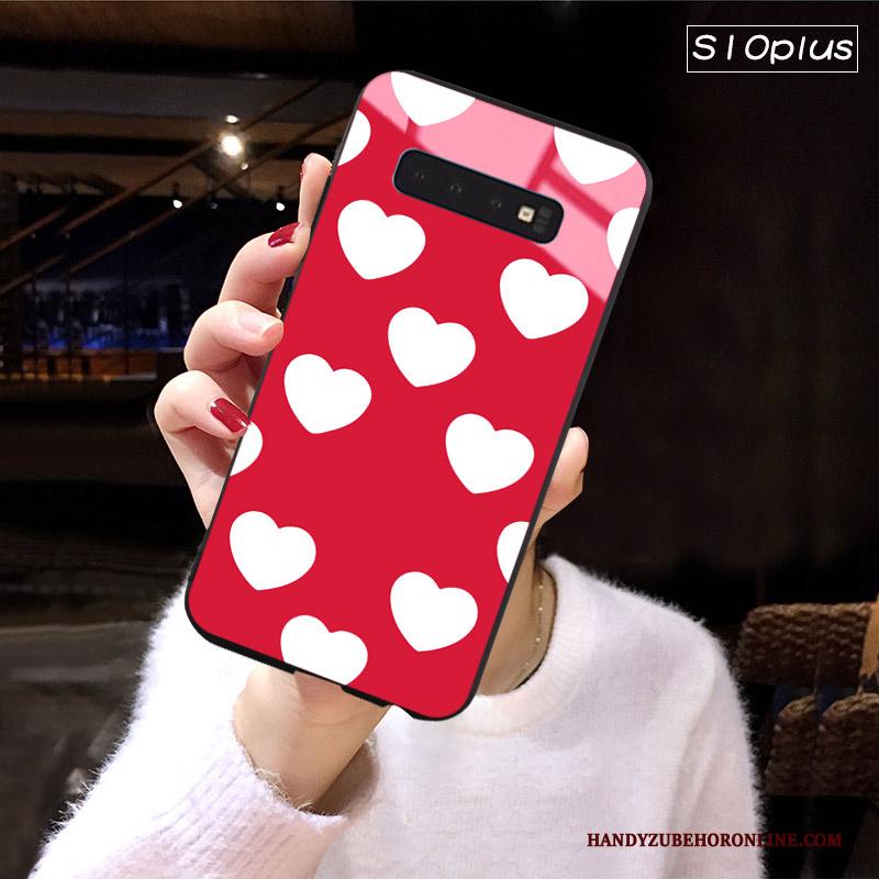 Samsung Galaxy S10+ Hoesje Rood Glas Persoonlijk Scheppend Pompom Anti-fall Ster