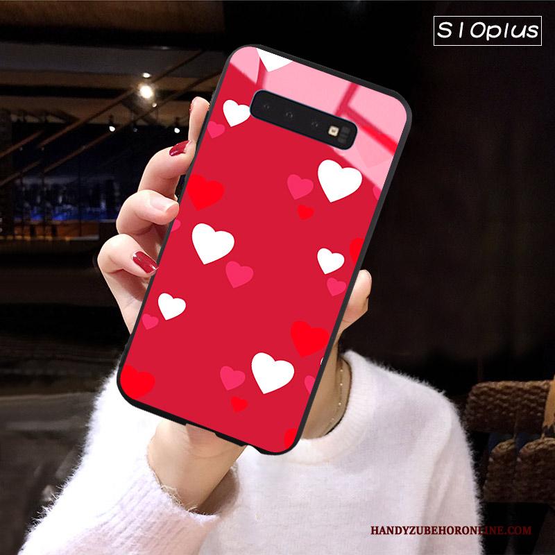 Samsung Galaxy S10+ Hoesje Rood Glas Persoonlijk Scheppend Pompom Anti-fall Ster