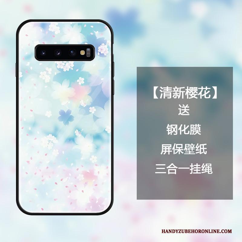 Samsung Galaxy S10 Hoesje Telefoon Scheppend Zwart Gehard Glas Persoonlijk Roze Hanger