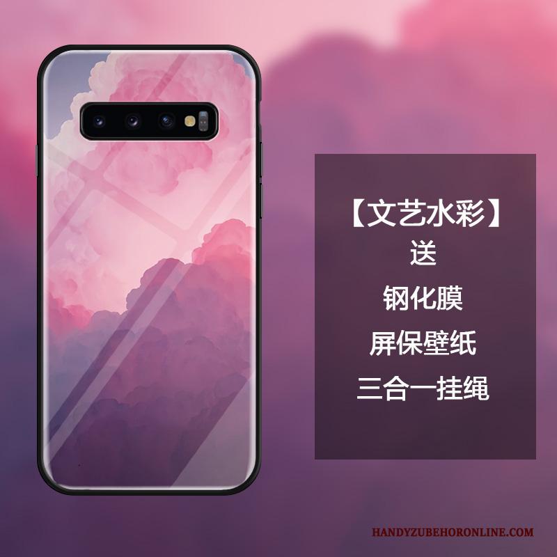 Samsung Galaxy S10 Hoesje Telefoon Scheppend Zwart Gehard Glas Persoonlijk Roze Hanger