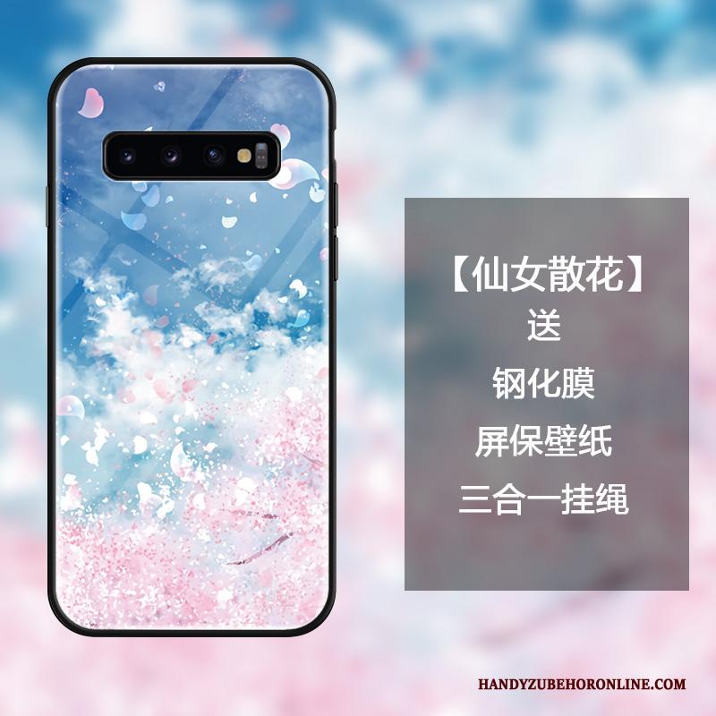 Samsung Galaxy S10 Hoesje Telefoon Scheppend Zwart Gehard Glas Persoonlijk Roze Hanger