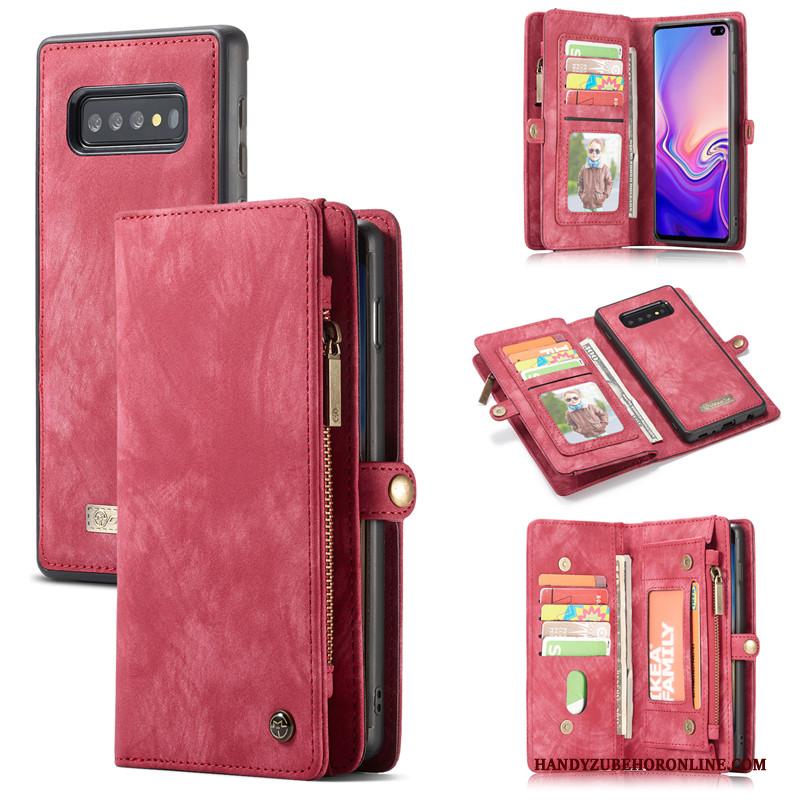 Samsung Galaxy S10+ Hoesje Telefoon Ster Leren Etui Rood Kaart Trend Scheppend