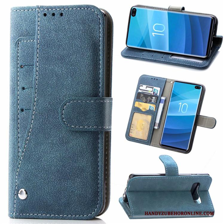 Samsung Galaxy S10+ Kaart Hoesje Telefoon Schrobben Ster Anti-fall Leren Etui