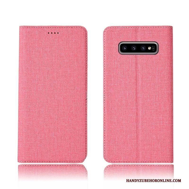 Samsung Galaxy S10+ Katoen En Linnen Ster Nieuw Zacht Clamshell Hoesje Telefoon Roze