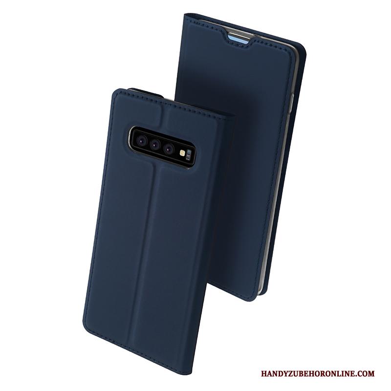 Samsung Galaxy S10+ Leren Etui Bedrijf Goud Zacht Bescherming Hoesje Telefoon