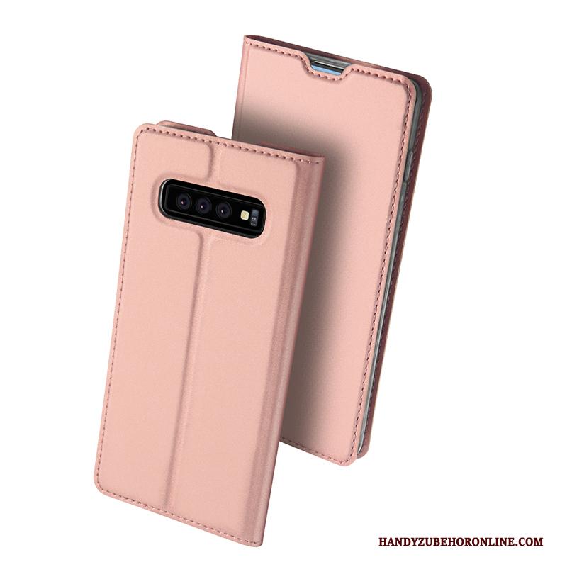 Samsung Galaxy S10+ Leren Etui Bedrijf Goud Zacht Bescherming Hoesje Telefoon