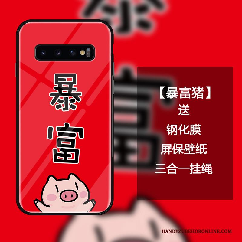 Samsung Galaxy S10 Net Red Hoesje Telefoon Anti-fall Trendy Merk Gehard Glas Bescherming Mode