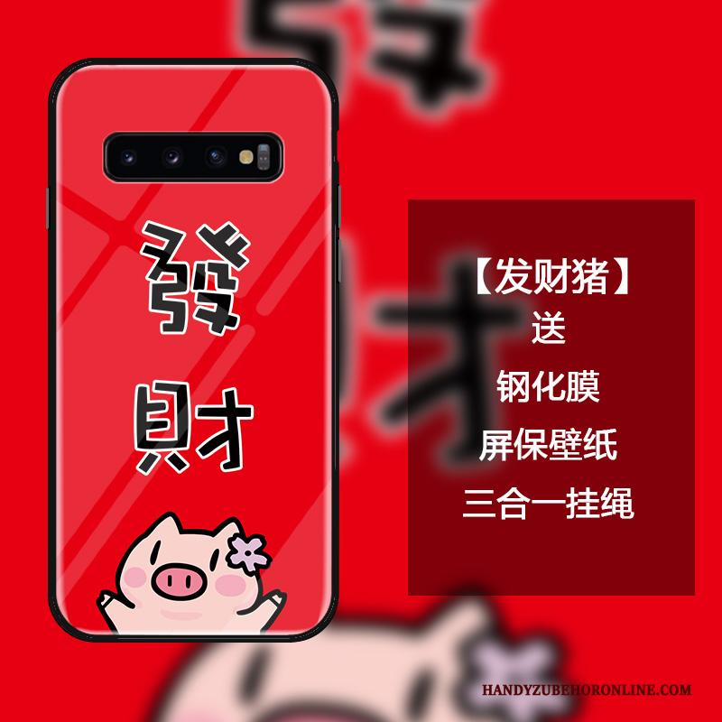 Samsung Galaxy S10 Net Red Hoesje Telefoon Anti-fall Trendy Merk Gehard Glas Bescherming Mode