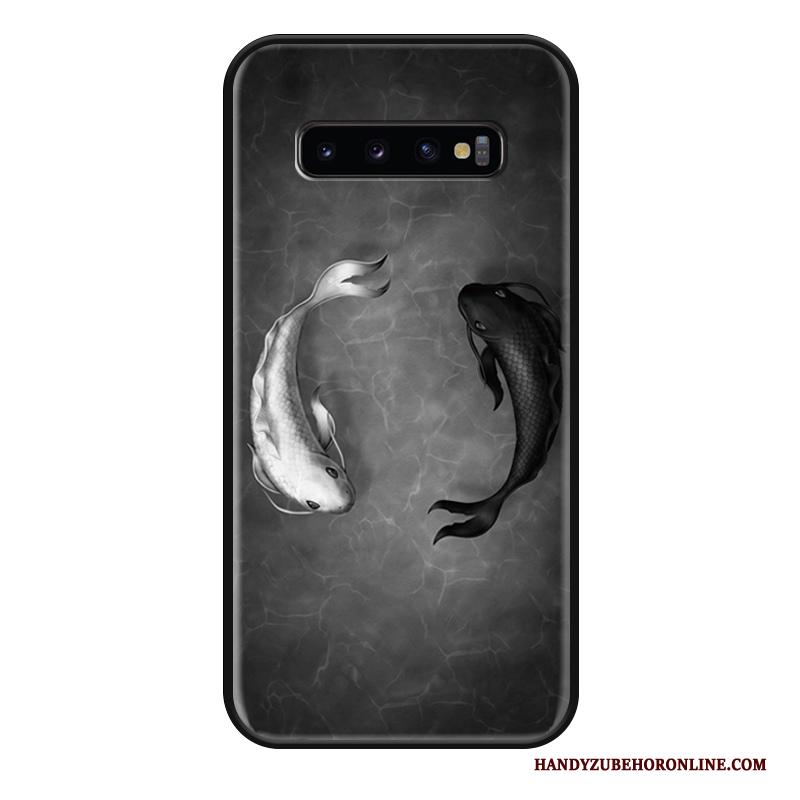 Samsung Galaxy S10 Reliëf Anti-fall Siliconen Hoesje Telefoon Karper Chinese Stijl Wit