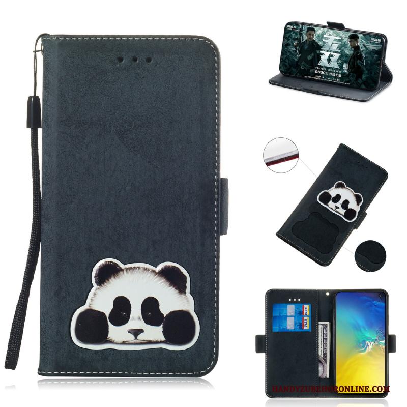 Samsung Galaxy S10e Hoesje Bescherming Leren Etui Folio Spotprent Vintage Hoes Anti-fall