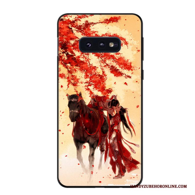 Samsung Galaxy S10e Hoesje Vintage Persoonlijk Trend Schrobben Ster Rood Bescherming