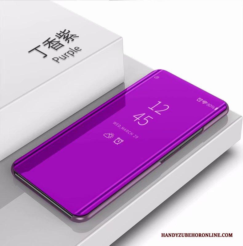 Samsung Galaxy S10e Leren Etui Folio Purper Spiegel Doorzichtig Ster Hoesje