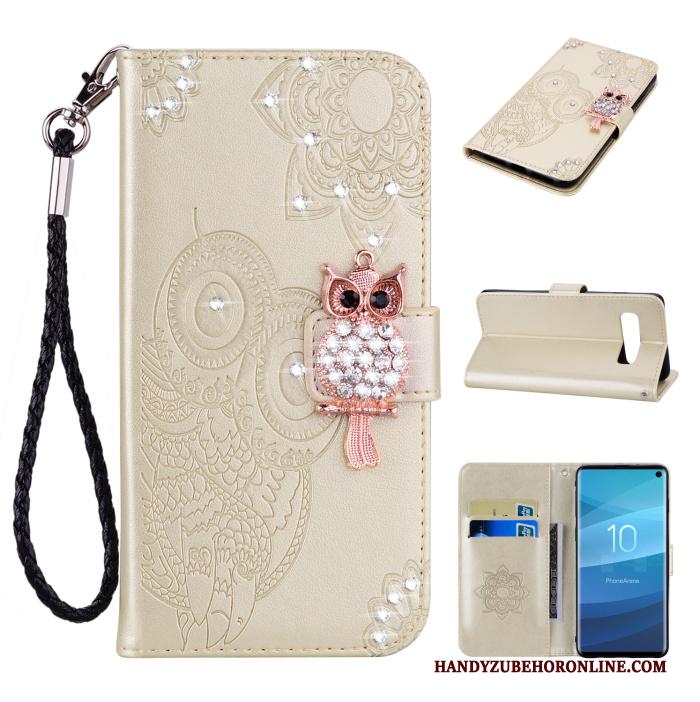 Samsung Galaxy S10e Mobiele Telefoon Hoesje Telefoon Goud Met Strass Kat Folio Ster