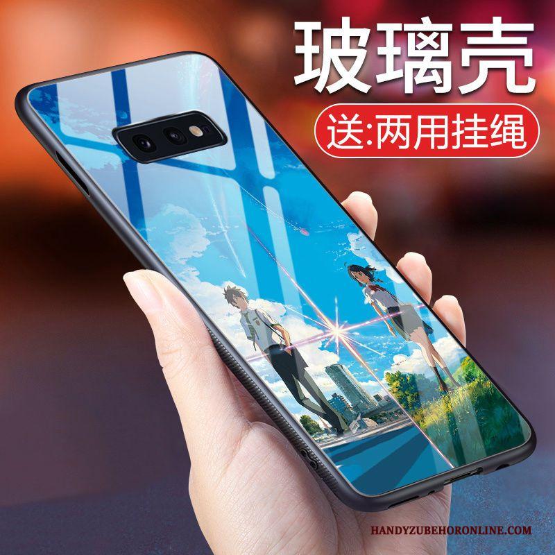 Samsung Galaxy S10e Wind Trendy Merk Hoesje Telefoon Glas Bescherming Ster Blauw