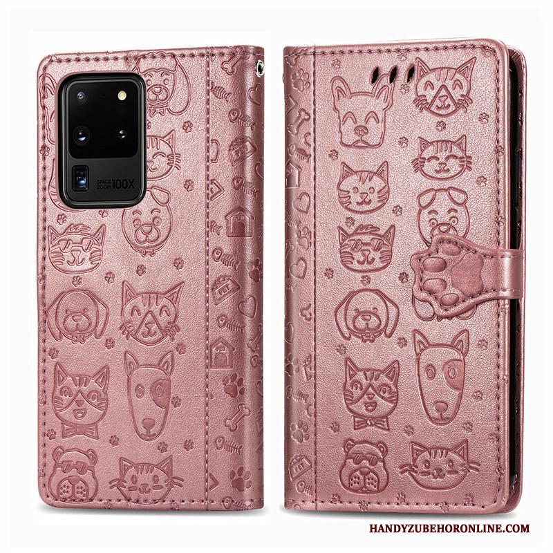 Samsung Galaxy S20 Ultra Hoesje Bescherming Leren Etui Effen Kleur Anti-fall Hoes Reliëf Groen