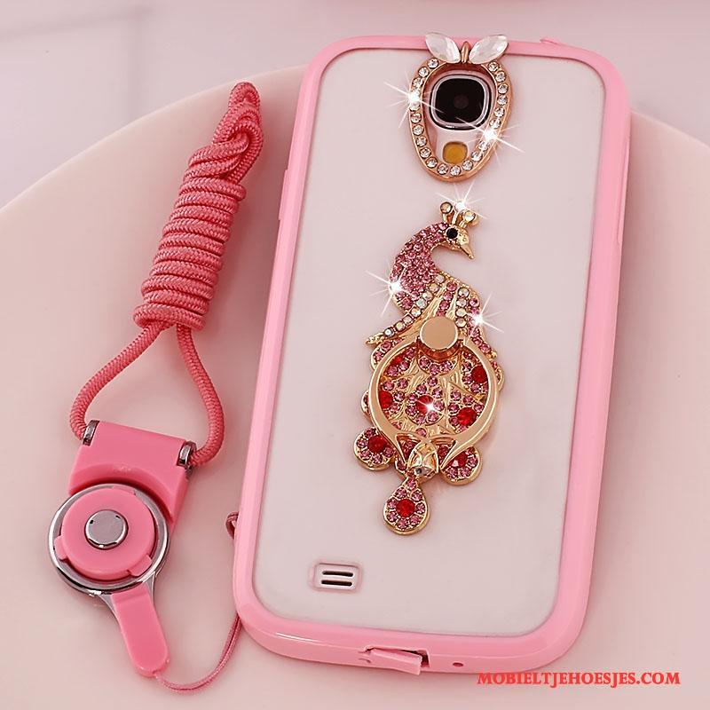 Samsung Galaxy S4 Hoesje Siliconen Doorzichtig Hoes Ster Roze Bescherming Hanger