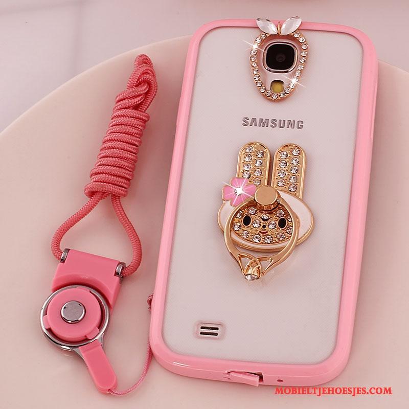 Samsung Galaxy S4 Hoesje Siliconen Doorzichtig Hoes Ster Roze Bescherming Hanger