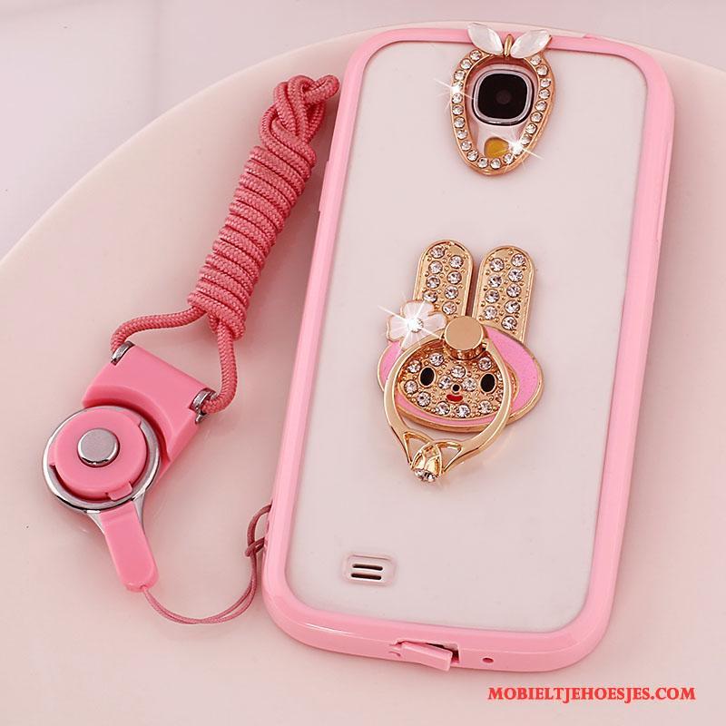 Samsung Galaxy S4 Hoesje Siliconen Doorzichtig Hoes Ster Roze Bescherming Hanger