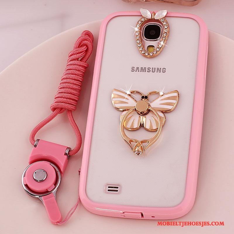 Samsung Galaxy S4 Hoesje Siliconen Doorzichtig Hoes Ster Roze Bescherming Hanger