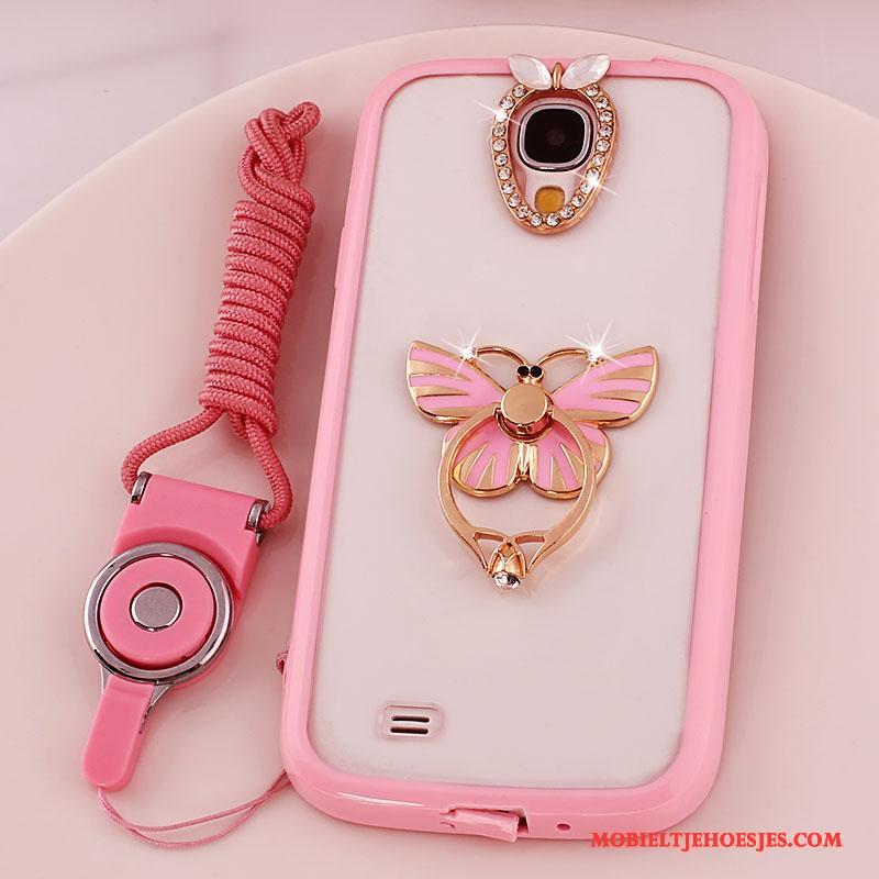 Samsung Galaxy S4 Hoesje Siliconen Doorzichtig Hoes Ster Roze Bescherming Hanger