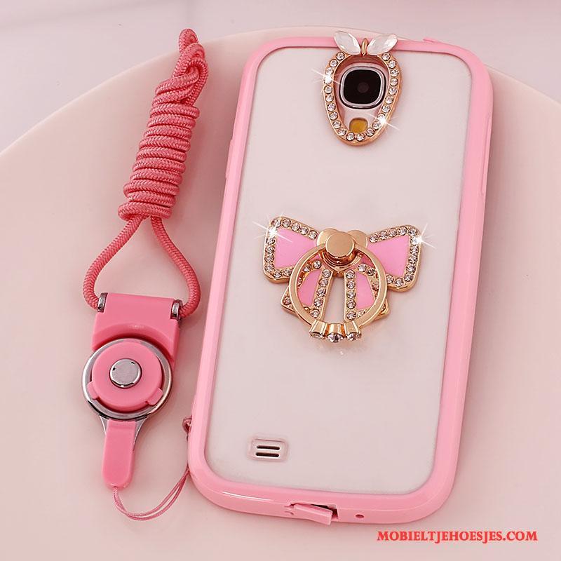 Samsung Galaxy S4 Hoesje Siliconen Doorzichtig Hoes Ster Roze Bescherming Hanger