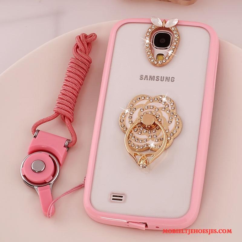 Samsung Galaxy S4 Hoesje Siliconen Doorzichtig Hoes Ster Roze Bescherming Hanger