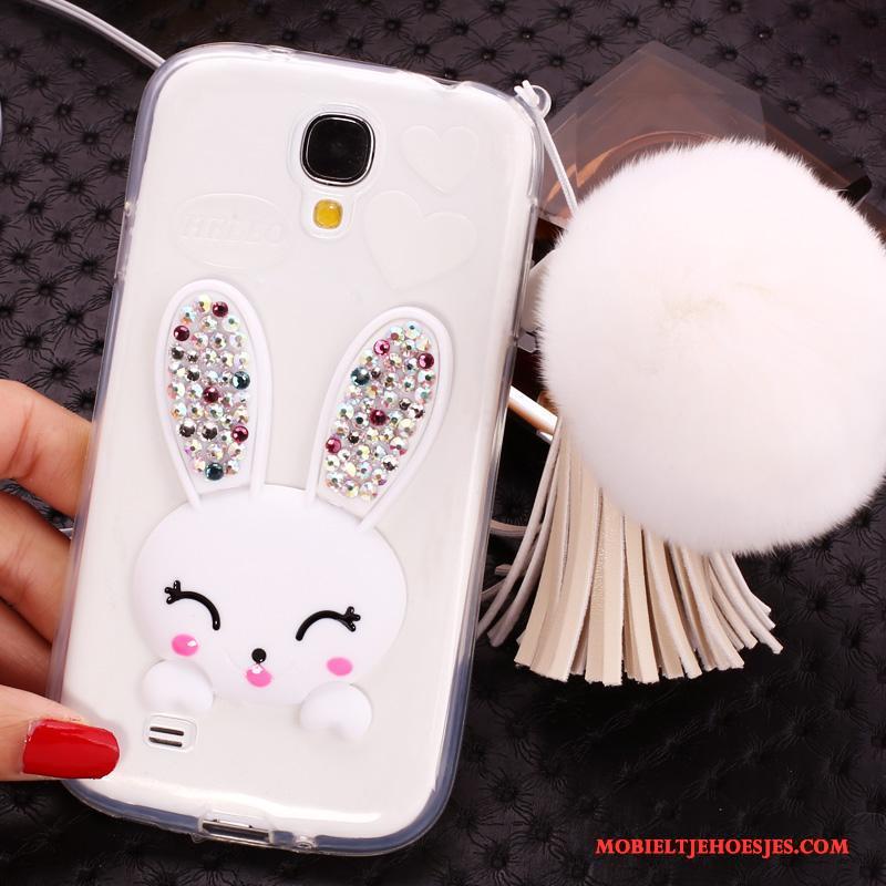 Samsung Galaxy S4 Hoesje Siliconenhoesje Roze Opknoping Nek Pompom Ster Met Strass Bescherming