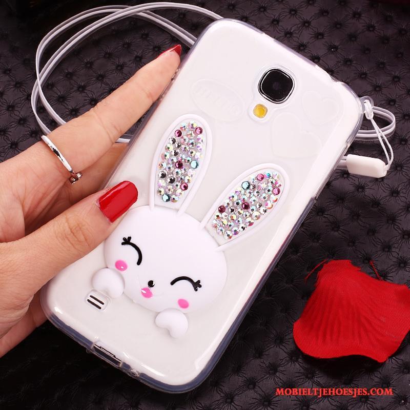 Samsung Galaxy S4 Hoesje Siliconenhoesje Roze Opknoping Nek Pompom Ster Met Strass Bescherming