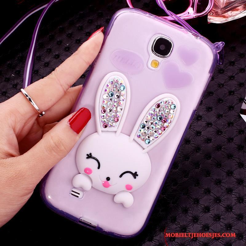 Samsung Galaxy S4 Hoesje Siliconenhoesje Roze Opknoping Nek Pompom Ster Met Strass Bescherming