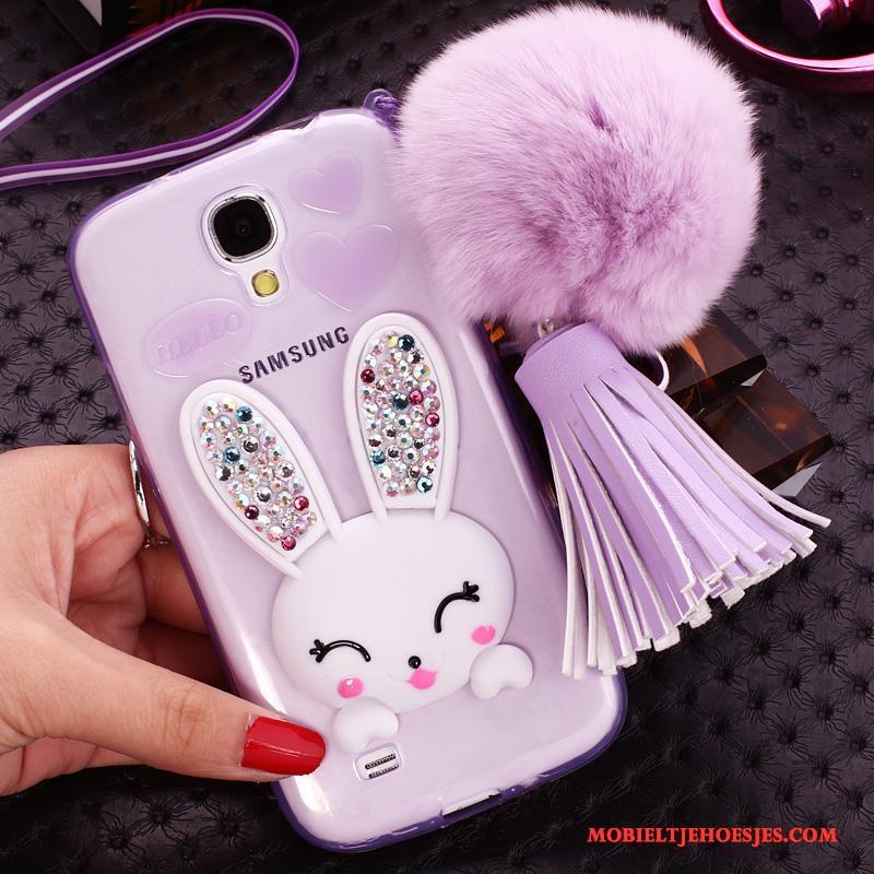 Samsung Galaxy S4 Hoesje Siliconenhoesje Roze Opknoping Nek Pompom Ster Met Strass Bescherming