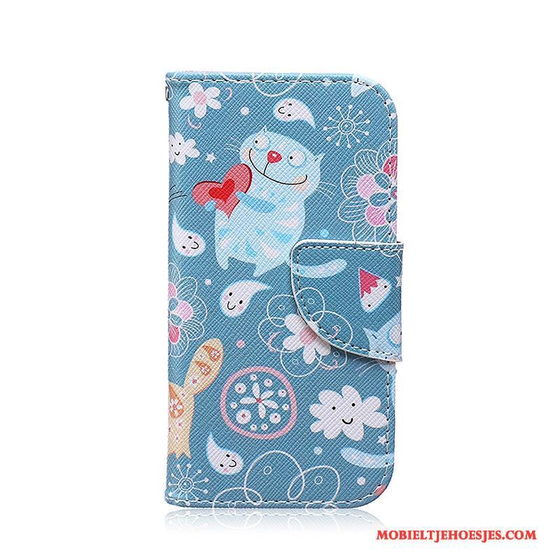 Samsung Galaxy S4 Leren Etui Bescherming Ster Blauw Hoesje Telefoon Geschilderd Folio