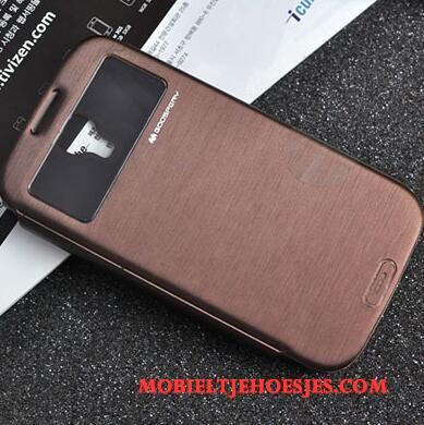 Samsung Galaxy S4 Purper Hoesje Telefoon Anti-fall Bescherming Leren Etui Folio Siliconen