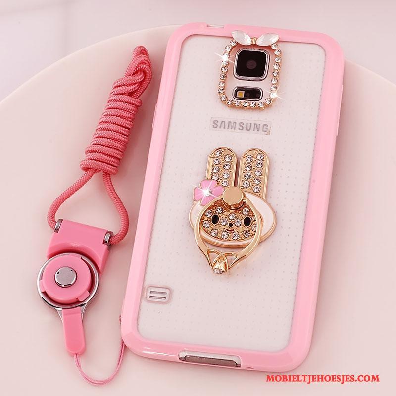 Samsung Galaxy S5 Bescherming Roze Hoes Hoesje Telefoon Ster Doorzichtig Hanger