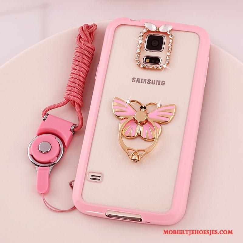 Samsung Galaxy S5 Bescherming Roze Hoes Hoesje Telefoon Ster Doorzichtig Hanger