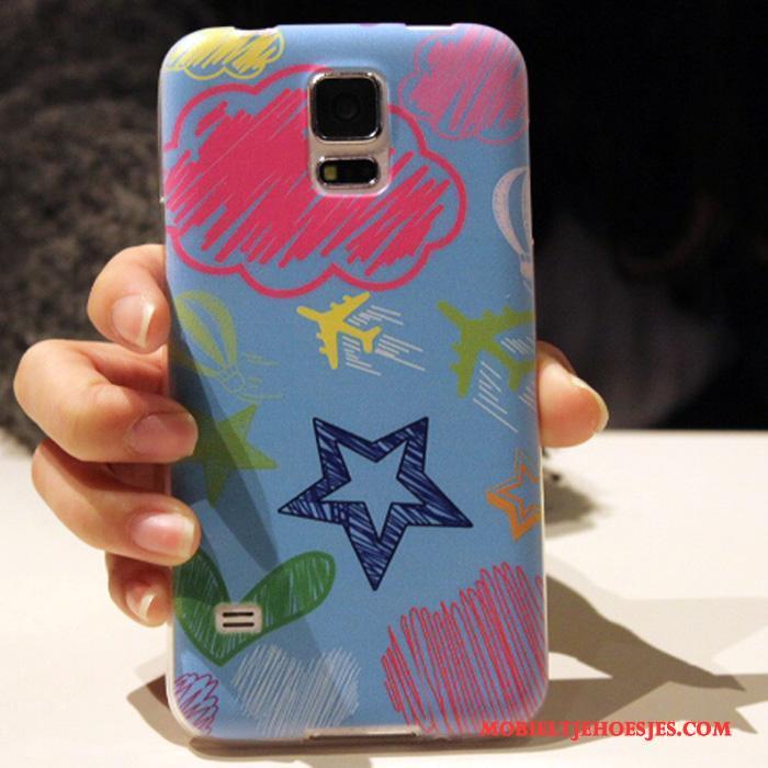 Samsung Galaxy S5 Hoesje Telefoon Anti-fall Blauw Siliconen Zacht Bescherming Spotprent