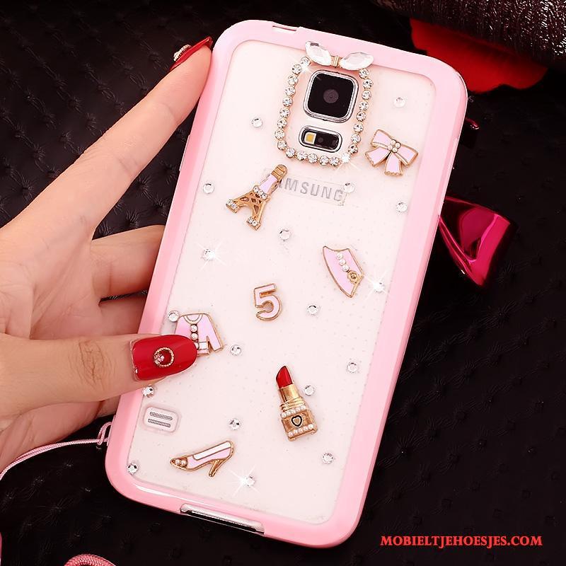 Samsung Galaxy S5 Zacht Hoesje Telefoon Anti-fall Opknoping Nek Met Strass Roze