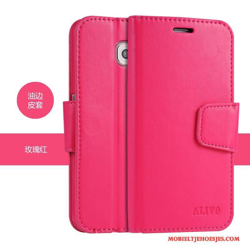 Samsung Galaxy S6 Clamshell Hoesje Ster Zacht Mobiele Telefoon Roze Leren Etui