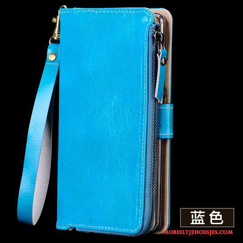 Samsung Galaxy S6 Edge Blauw Bescherming Leren Etui Hoesje Telefoon Portemonnee Outdoor Ster