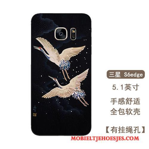 Samsung Galaxy S6 Edge + Chinese Stijl Hoesje Telefoon Groen Anti-fall Kraanvogel Siliconen Ster