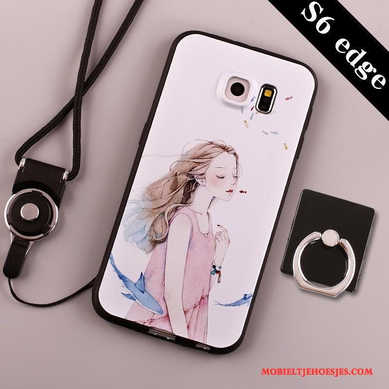 Samsung Galaxy S6 Edge Hoes Zwart Siliconen Hoesje Telefoon Bescherming Anti-fall Ring