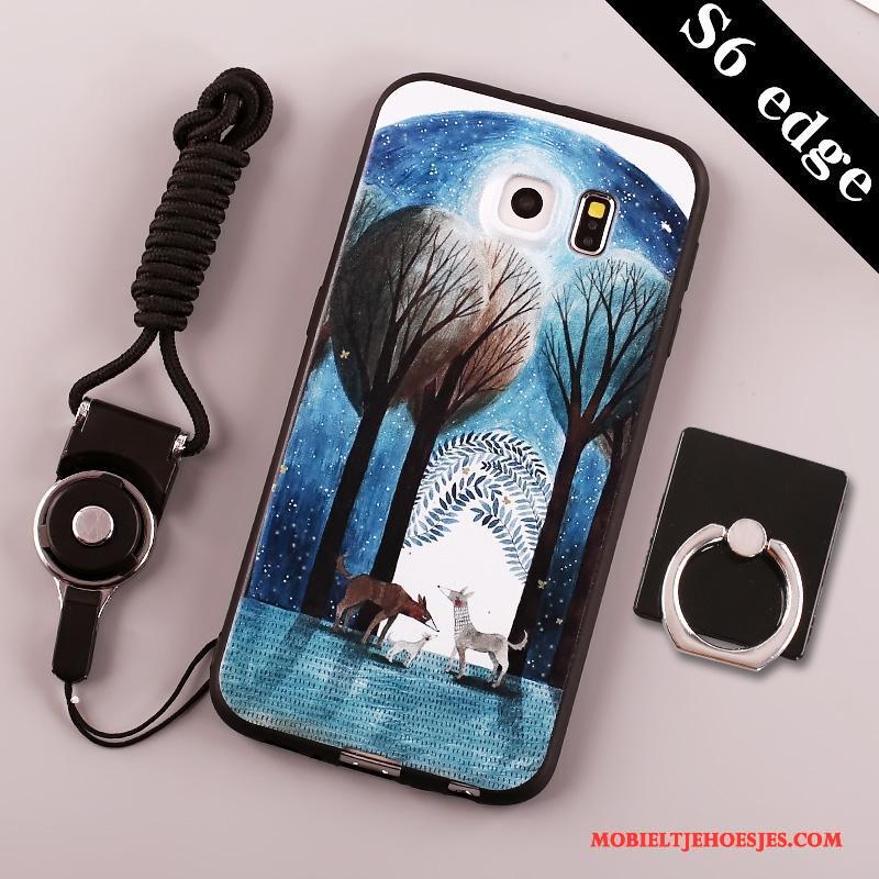 Samsung Galaxy S6 Edge Hoes Zwart Siliconen Hoesje Telefoon Bescherming Anti-fall Ring