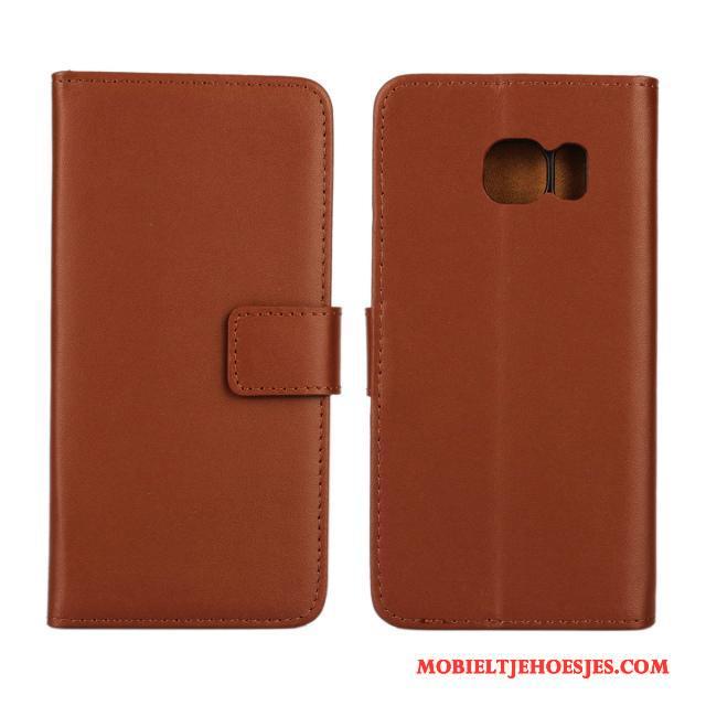 Samsung Galaxy S6 Edge Hoesje Patroon Bescherming Portemonnee Rood Echt Leer Mobiele Telefoon