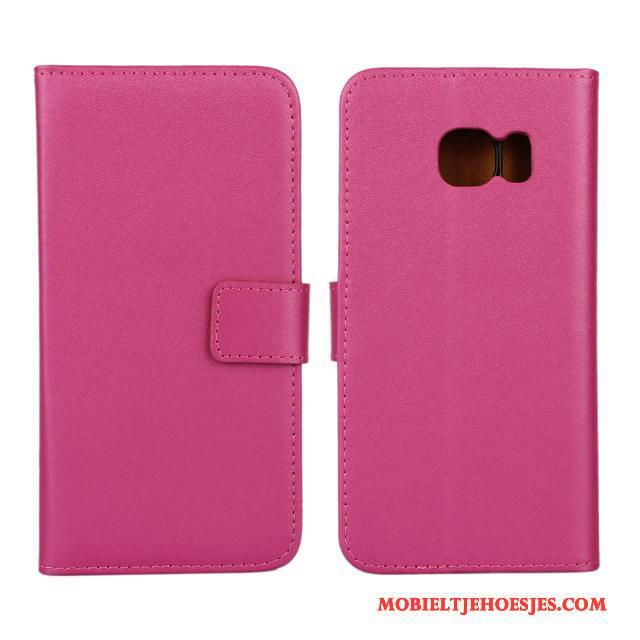 Samsung Galaxy S6 Edge Hoesje Patroon Bescherming Portemonnee Rood Echt Leer Mobiele Telefoon