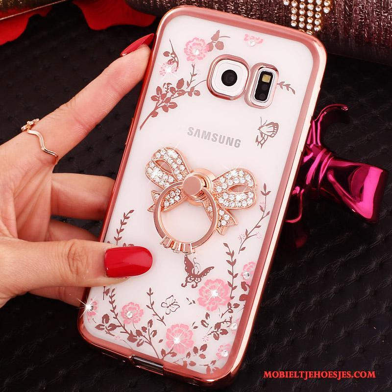 Samsung Galaxy S6 Edge Hoesje Ring Bescherming Klittenband Ster Met Strass Roze